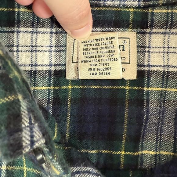 LL Bean Scotch Plaid Flannel Shirt Mens Large Green Slightly Fitted Button Up - Picture 5 of 6